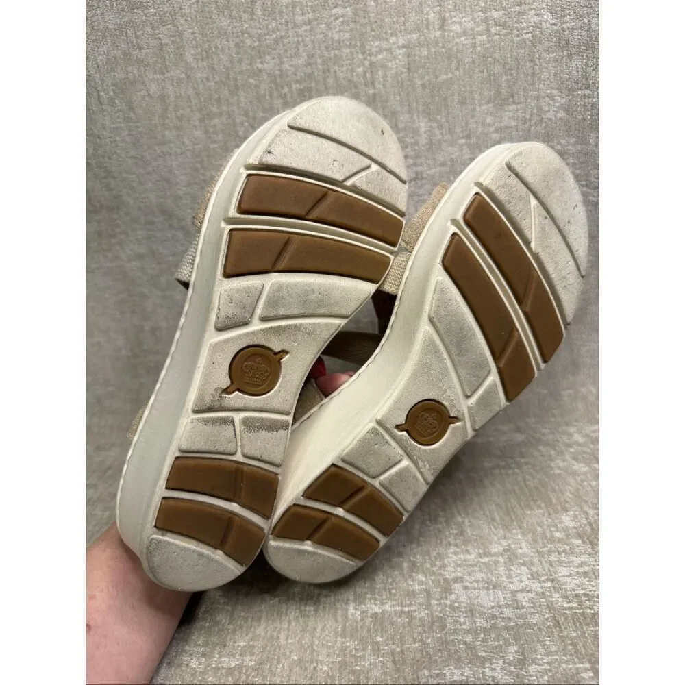 Born Women's Suede Leather Strappy Platform Wedge Slingback Sandals Tan Size 9M